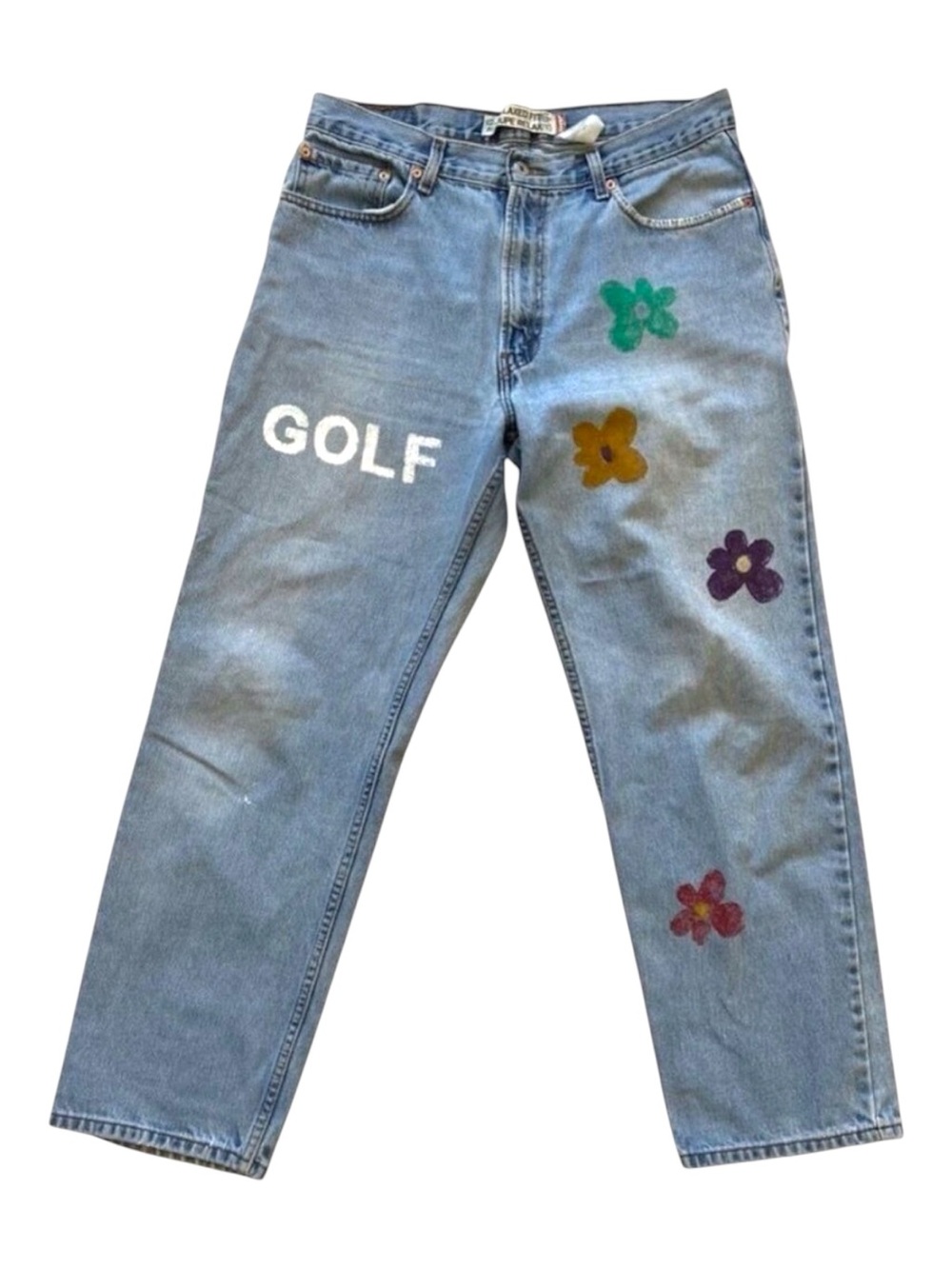 Levis Relaxed fit high rise waist handcrafted embellishment gold theme flower 36